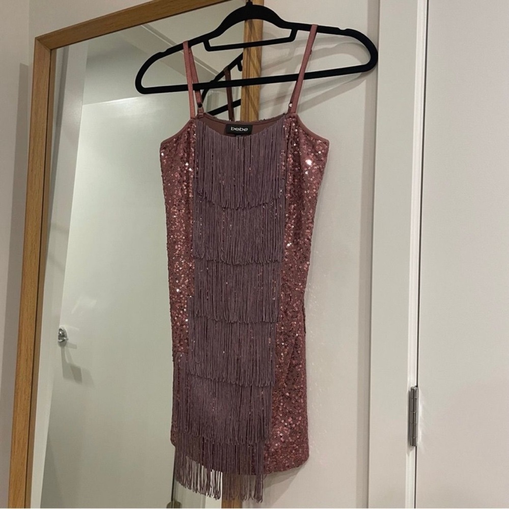 bebe Pink Fringe Mini Dress